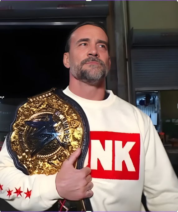 CM Punk WWE 2025 RAW World Heavyweight Champion Cream Crewneck Sweatshirt with White and Red Logo Detailing